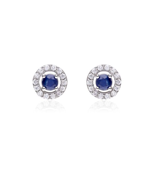 Aretes de zafiros con halo de diamantes