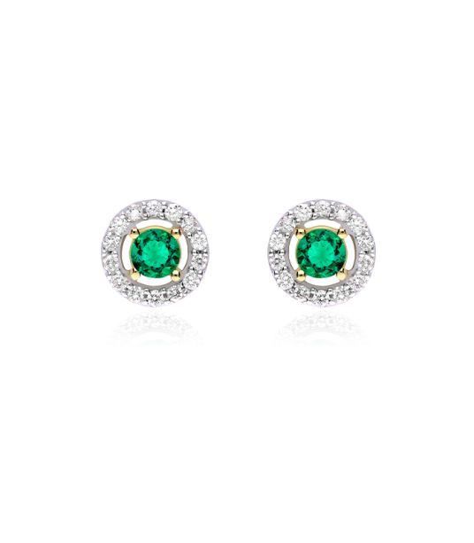 Aretes de esmeraldas con halo de diamantes