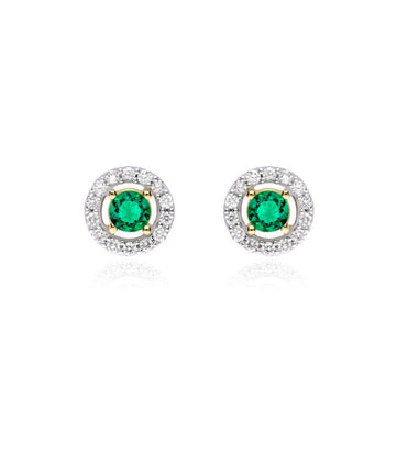 Aretes de esmeraldas con halo de diamantes