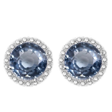 Aretes de zafiros  con halo de diamantes